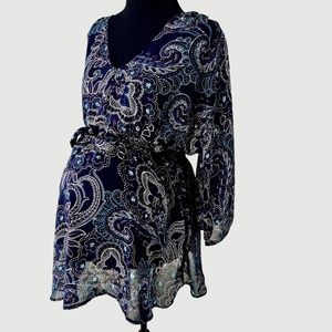 Motherhood Maternity semi-sheer navy paisley blouse w/integrated camisole size M